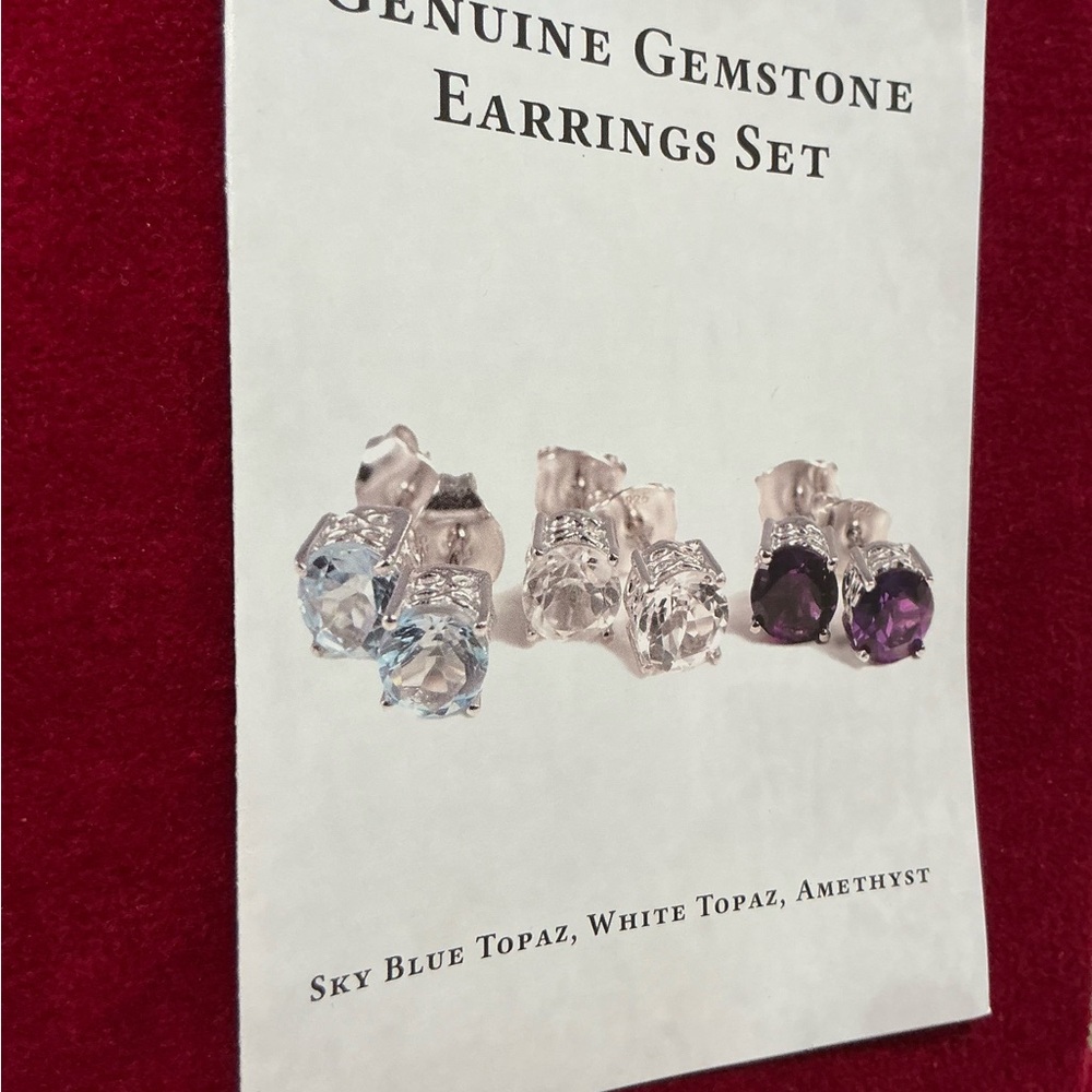3 Prs. Genuine Gemstone Earrings. 1 ea/:Sky Blue Topaz, White Topaz & Amethyst